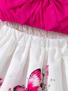 两件套女童露脐上衣，配大蝴蝶结吊带和蝴蝶印花半裙，时尚优雅，甜美可爱，适合生日派对、郊游、聚会等场合。 - 紅白色 - 查看 4