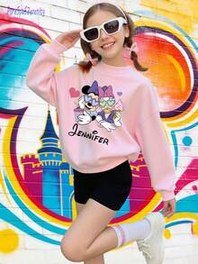 1pc Disney Minnie Mouse & Daisy Duck Playful Double-Sided Graphic Tween Girl Fun Casual Sweatshirt - Comfortable & Easy To Wear, Ideal For Everyday Outings & Disney Park Visits - Hồng - Xem 2
