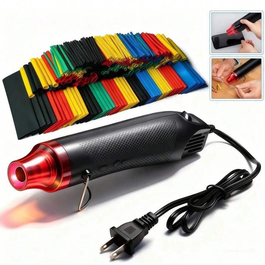 Mini pistola de calor portátil 300w +110 V +328 termo retráctiles+ pinzas - Negro - Ver 1