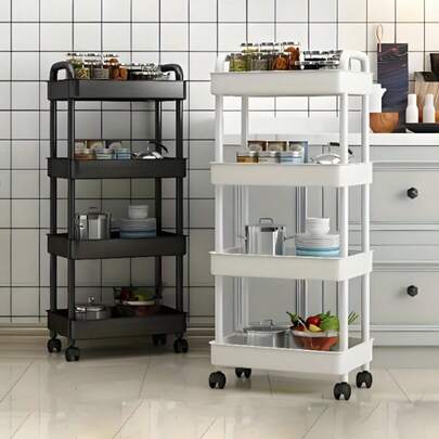 Multi-Function Rolling Storage Cart - Available In 3/4/5 Tier Storage Configurations, 360-Degree Swivel Casters, Durable Space-Saving Organizer Rack. Suitable For Office, Living Room, Kitchen Spice Rack, Bedroom Vanity. Multipurpose Wheeled Storage Cart, Portable Kitchen Shelving Unit, Kitchen Storage Accessory, Warehouse Shelving Unit. Can Replace Folding Tables, Provides Excellent Storage Solution For Office Desks!