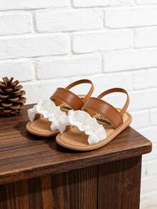 0-3 Months Infant Girls Summer Sandals With Bow Tie And Ruffle, Soft Sole Anti-Slip Breathable Outdoor Toddler Shoes - Brown - View 9