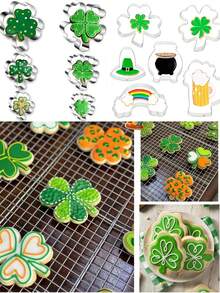 Bộ 6 khuôn cắt bánh quy chủ đề Ngày Thánh Patrick, bao gồm hình cỏ ba lá, bia, cầu vồng, dụng cụ làm bánh theo chủ đề Ireland, khuôn làm bánh quy cho tiệc tùng, dụng cụ làm bánh nhà bếp, thích hợp cho bánh quy Ngày Thánh Patrick, fondant, và các dịp lễ hội khác. - Nhiều màu - Xem 5