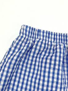 Bộ đồ nữ cỡ lớn gồm áo thun ngắn tay in họa tiết và quần ống rộng kẻ caro, chất liệu nhẹ, họa tiết bánh sừng bò Pháp, áo mềm mại và thoải mái, thích hợp cho lễ hội hóa trang, ngày Valentine, lễ hội âm nhạc và các dịp nghỉ mát mùa hè thanh lịch. - Màu xanh lam - Xem 9
