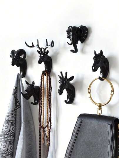 1 قطعة خطاف حائط على شكل رأس حيوان مقاوم للصدأ - تركيب لاصق، بدون حاجة إلى ثقب - خطاف حائط ديكوري، موضة في أوروبا وأمريكا - شماعة ملابس للحمام/غرفة النوم - تحفة نحتية صغيرة