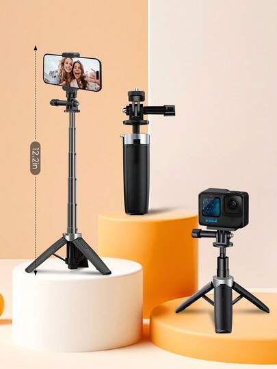 12.2IN Mini Aluminum Selfie Stick Tripod, Desktop Phone Stand, With Handle, Can Be Held Or Placed On The Ground. Suitable For Webcams, Canon G7X Mark III, ZV-1, RX100 VII, A6400, A6600 And Other Cameras - Optional Phone Stand, Suitable For Various Phones. Portable Mini Vlog Stand, One-Click Extension, Adjustable Legs, Equipped With Rubber Foot Pads, Strong Stability, Outdoor Sports Stand, Selfie Tool, Valentine's Day Couple Photography Tool