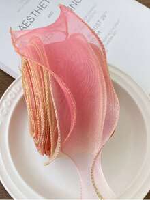 1pc 3 Yards Iridescent Ombre Organza Ribbon, Wavy Edge Bowknot & Fish Tail Sash,Christmas - Multicolor - View 14