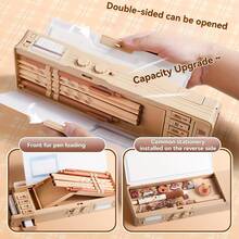 1pc Multifunctional Double-Sided Capybara Pattern Pencil Case - Includes Pencil Sharpener, Planner, Multiplication Table, Mini Whiteboard And Drawer-Style School Supply Storage, Cute Animal Theme - Single Piece - View 2