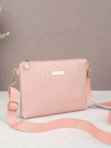 Women's Fashion Rhombus Woven Metallic Shiny, Chain Shoulder Crossbody Bag - Pink - View 2