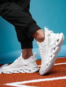 Men's Wave Sole Sneakers, White Mesh Breathable Fashion Shoes, Chunky Platform Athletic Shoes For Men - Unique Comfort Gift For Him, Jogging And Gym - trắng - Xem 5