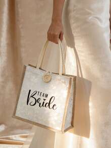 新娘蕾丝印花手提包 白色化妆包 - 印有“爱意满满”字样，新娘字母图案，单件派对婚礼旅行洗漱包，便携式化妆包，多功能包，旅行化妆包，字母图案拉链收纳包 - 彩色 - 查看 4