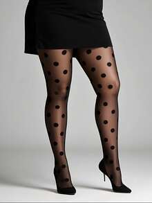 1 Pair Ultra-Thin Black Polka Dot Jacquard Sexy Fashion Pantyhose, Suitable For Fashion-Conscious Wearers - Black - View 9