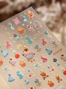 Beautizon Nailartlab Adesivi per arte di unghie invernali a cartone animato, design carino di pupazzo di neve e orso, decalcomanie autoadesive per manicure natalizia, forniture per unghie - Multicolore - Visualizzare 5