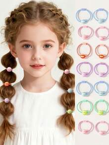10pcs Cute Cartoon Round Ball Elastic Hair Ties, Gentle On Hair For Daily Use - Multicolor - View 1