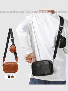 Men's Shoulder Bag - New High-Quality PU Functional Style Messenger Bag, Men's One Shoulder Bag Retro Casual Crossbody Bag, Multi-Functional Fashion Crossbody Bag With Small Pouch - Multicolor - View 2