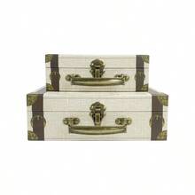 2pcs Vintage Design Handheld Storage Box Set, Paper Handled Storage Box With Vintage Distressed Design Elements, Lid And Latch Closure, Ideal For Jewelry, Accessories, Memorabilia Storage And Gifting For Holidays, Weddings, Parties - Multicolor - View 9