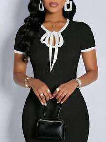 Blazique Amarilo Sexy & Elegant Women's Mini Dress - Black and White - View 1