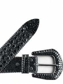 Cinto de Cintura com Decoração de Cristal Unissex, Adequado para Denim, Acessório de Estilo Punk, Moda e Versátil - Preto - Visão 5