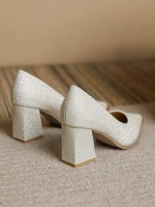 2026春季新款尖头高跟鞋，优雅简约时尚女士粗跟鞋 - 銀色 - 查看 6