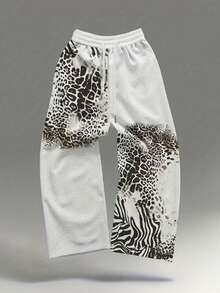 Men's & Women's Y2K Vintage Wide-Leg Pants - 2000s Retro Streetwear With Leopard & Zebra Print, Elastic Waist Straight Leg Trousers For Hip-Hop Outfits, All-Season Casual Wear (Machine Washable) - 灰色 - 查看 4