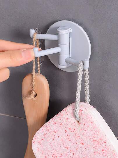 ตะขอติดผนังพลาสติกแบบหมุนได้ 3 แขน, ติดตั้งแบบกาวในตัว, ราวแขวนผ้าอเนกประสงค์ เหมาะสำหรับห้องน้ำ, ห้องครัว, บ้าน - ไม่ต้องใช้แหล่งพลังงาน