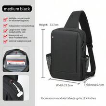 Cross-Body Chest Bag, Water-Resistant Messenger Bag With Padded Compartment Fits 8-14 Inch Tablet/Laptop - Black - View 12