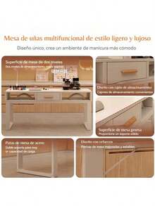 Multifunctional Manicure Table, 120*40*77cm Nail Desk with Drawer & Double-Layer Storage, Available in Cloud Creek White/Cloud River Oak - Blanco - Ver 7