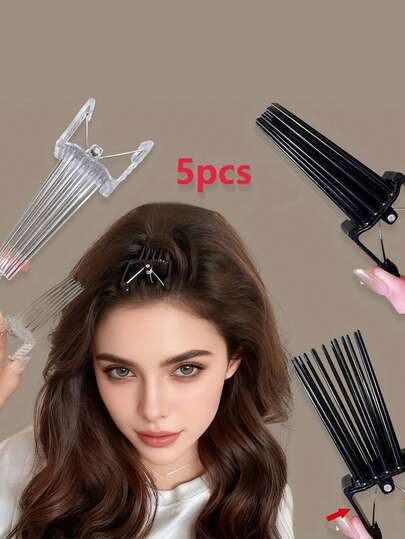 5pcs Women's Black & White New No-Heat Hair Volumizing Clips, Seamless Hair Styling Clips, Fashion Hair Styling Tools, Hair Volumizing Clips, Suitable For Daily Hairstyle Shaping