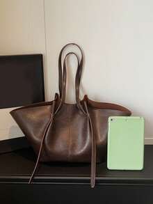 Sac à bandoulière rétro à la mode et grande capacité, sac fourre-tout léger et polyvalent pour un usage quotidien simple et décontracté, sac sous le bras de style de conception de niche en couleur unie, sac polyvalent et populaire pour femmes, convenant pour le shopping, les déplacements, le travail et les voyages quotidiens - Marron - Voir 10
