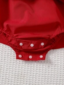 HAO6 Baby Girl Newborn Spring/Summer Infant Girls Romper, Round Neck Short Sleeve Ruffle Design With Bowknot Floral Pattern And Waist Bowknot Decoration, Matching Headband, Sweet And Cute Style - Red - View 5