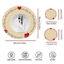 2pcs/4pcs/6pcs Red Heart Shaped Silicone Placemats, Valentine's Day Style Pattern, Holiday Gift, Decorations, Suitable For Dining Table, Coffee Bar, All Season, Washable, Tabletop Decor, Coasters, Draining Mats, Kitchen Dining Mats, Indoor/Outdoor Party Decorations, Home Decor, Ideal Gift - Multicolor - View 3