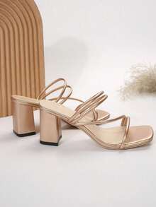 Vintage Multi-Strap Faux Leather Chunky Heel Sandals For Women, Soft Leather Outer, Slimming, Fashionable, Versatile, Comfortable - Champagne - View 8