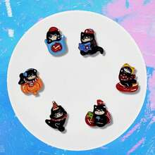 6pcs Black & Blue Naughty Black Cat Detachable Hole Punch Shoe Charms - Mischievous Black Cat - View 4