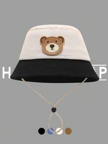 1顶婴儿熊图案渔夫帽，夏季防晒帽，透气网眼设计，适合幼儿 - 彩色 - 查看 9