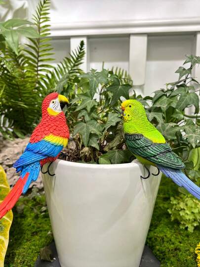 New Resin Artificial Parrot & Zebra Finch Hanging Ornament, Perfect For Garden, Flower Pots, Fish Tanks, And Bonsai Decor