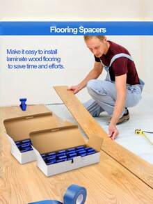 20片装专业蓝色双头塑料木地板安装垫，二合一复合地板衬垫，非电动塑料工具配件，适用于乙烯基、LVP、复合地板、工程木地板、竹地板和瓷砖地板的安装 - 彩色 - 查看 2