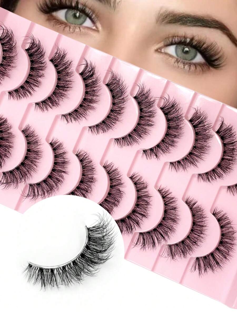 10 Pairs Value Pack Transparent Band 5D Faux Mink Lashes Fluffy Natural Crisscross Thick Lashes - Black - View 1