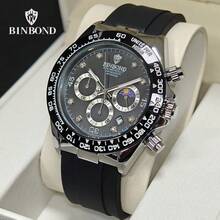 SANDA 男士石英表，硅胶表带，月相、日期、计时功能，防水，运动商务两相宜 - 黑色 - 查看 11