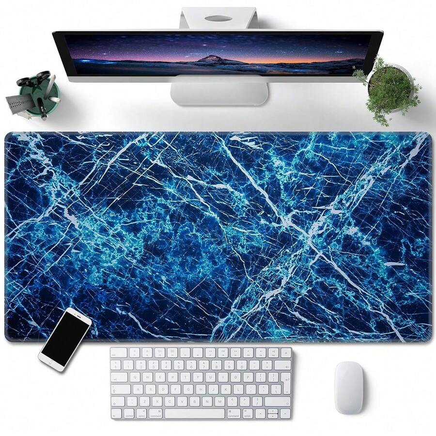 وسادة فأرة مقاس كبير بتصميم شريطي أزرق وأبيض، ذات سطح معالج بتقنية الميكرو، قاعدة مطاطية سميكة مانعة للانزلاق، هدية مثالية لديكور المكتب والألعاب والكمبيوتر المحمول وسطح الكتابة - متعدد الألوان - مشاهدة 1