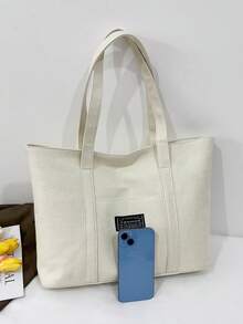 Túi xách đeo vai unisex thời trang màu trơn bằng da PU, phù hợp cho các dịp thường ngày, đi làm, mua sắm, du lịch và các sự kiện khác. - trắng - Xem 10
