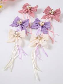 10pcs/Pack Pearl Flower Decor Waffle Fabric Ribbon Bow Hair Clips For Girls, Barrettes, Side Clips, Bangs Clips, Rhinestone Shiny Hair Accessories, Suitable For Valentine's Day, Christmas, Everyday Use - Multicolor - View 6