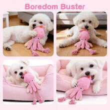 Pink Octopus Plush Squeaky Toy, Small Dog Boredom Buster, Suitable For Medium/Small Dogs & Puppies, Teeth Cleaning Toy With Built-In Sound Device, Activated By Pressing Or Chewing, Interactive Pet Toy, Companion Toy For Dogs, Cat Self-Entertainment Toy To Relieve Loneliness - Multicolor - View 3