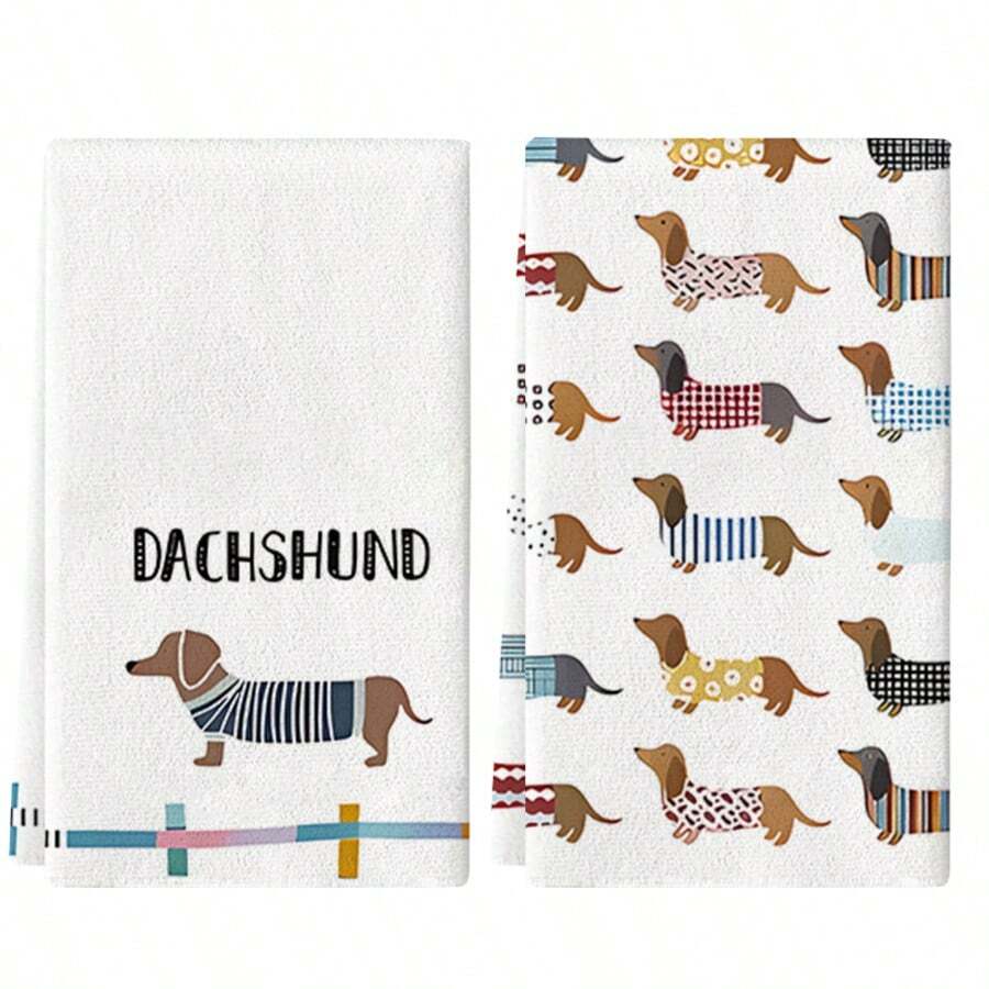 Bộ 2 khăn lau bếp đa năng họa tiết chó Dachshund, khăn lau bát đĩa, khăn vệ sinh, siêu mềm và thấm hút cao, đồ trang trí nhà bếp, phụ kiện nhà bếp, đồ dùng thiết yếu gia đình, vật dụng cần thiết cho nhà bếp, đồ dùng gia đình, đồ dùng du lịch. - Nhiều màu - Xem 1