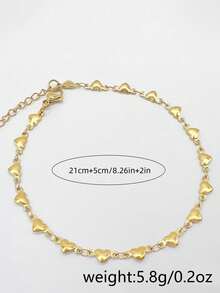 1 件优雅性感不锈钢金色心形脚链，沙滩脚链，心形数量随机，理想的情人节礼物 - 彩色 - 查看 5