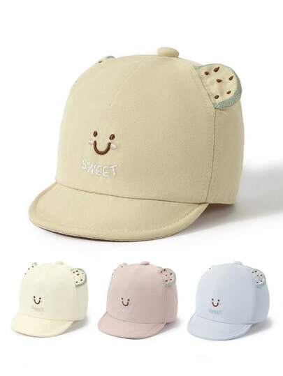 TUTUYA Gorra de béisbol para bebé, sombrero de protección solar para niño pequeño, sombrero con ala, gorro de bebé bordado a colores unisex, sombrero de sol con ala suave ajustable con diseño de sonrisa, adecuado para uso diario/exterior/juego, apto para bebés de 0 a 12 meses, circunferencia de cabeza 44-46CM