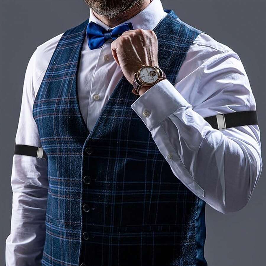 2 Pieces Elastic Adjustable Wrist Sleeve Sock Strap Suspenders Black Shirt Sleeve Fixer Anti-Slip Long-Sleeved Wrist Guard Men's Clothing - Multicolor - View 1