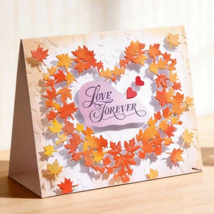 Creative Love And Maple Leaf Dies, DIY Scrapbooking Album And Embossing Stencil, Greeting Card Making Tool, Card Paper Cutting Crafts ,Gift Card Making Template Die Cuts. - Silver - View 1
