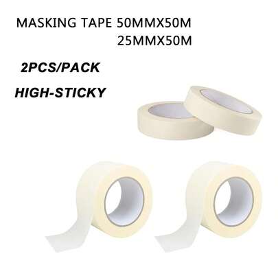Tapsin 25mmx50m / 50mmx50m Multi Surface Masking Tape For Painting, Painters Tape For Sharp Paint Lines, Decorators Tapes, Painters Masking Tapes (2pcs/Pack)