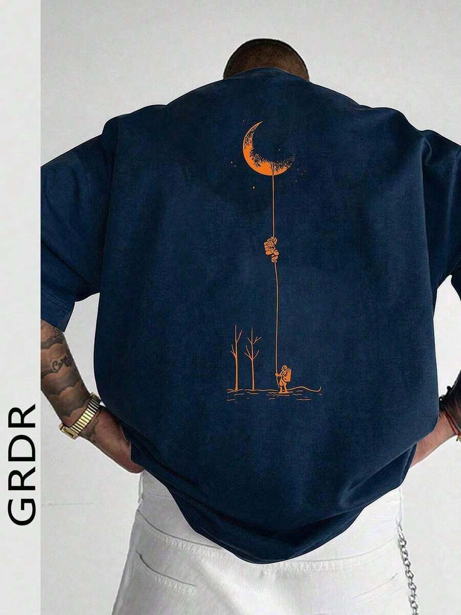 2026 Summer ShirtGRDR Men's Fashionable Printed Loose Short Sleeve T-Shirt | Exquisite Design | Summer Essential | Easy To Match, Showcasing Your StyleLoose And Comfortablesummer Tops - Màu xanh hải quân - Xem 1