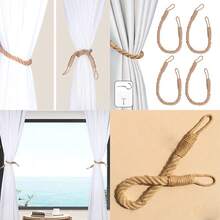 4-Piece Curtain Tiebacks With Twisted Hemp Rope - Decorative Handmade Holdbacks For Curtains Khaki - 4 - View 3