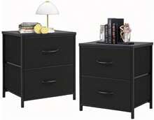Set Of 2 Black Nightstands With 2 Drawers, Small Bedside Tables For Bedroom & Dorm - Black - View 1